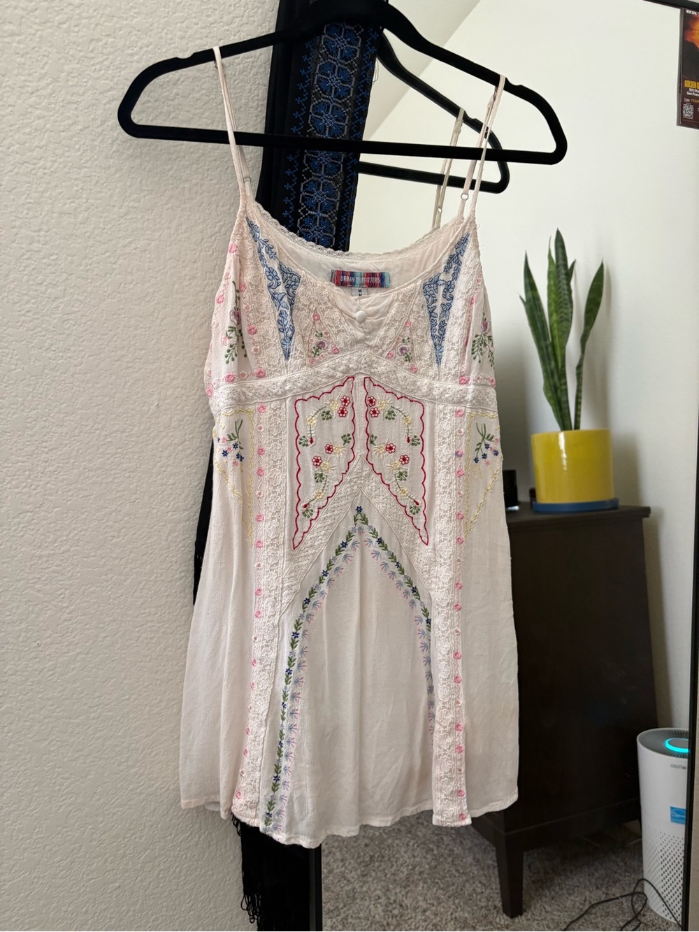 Urban Outfitters White Embroidered Mini Dress with Blue & Pink Accents
